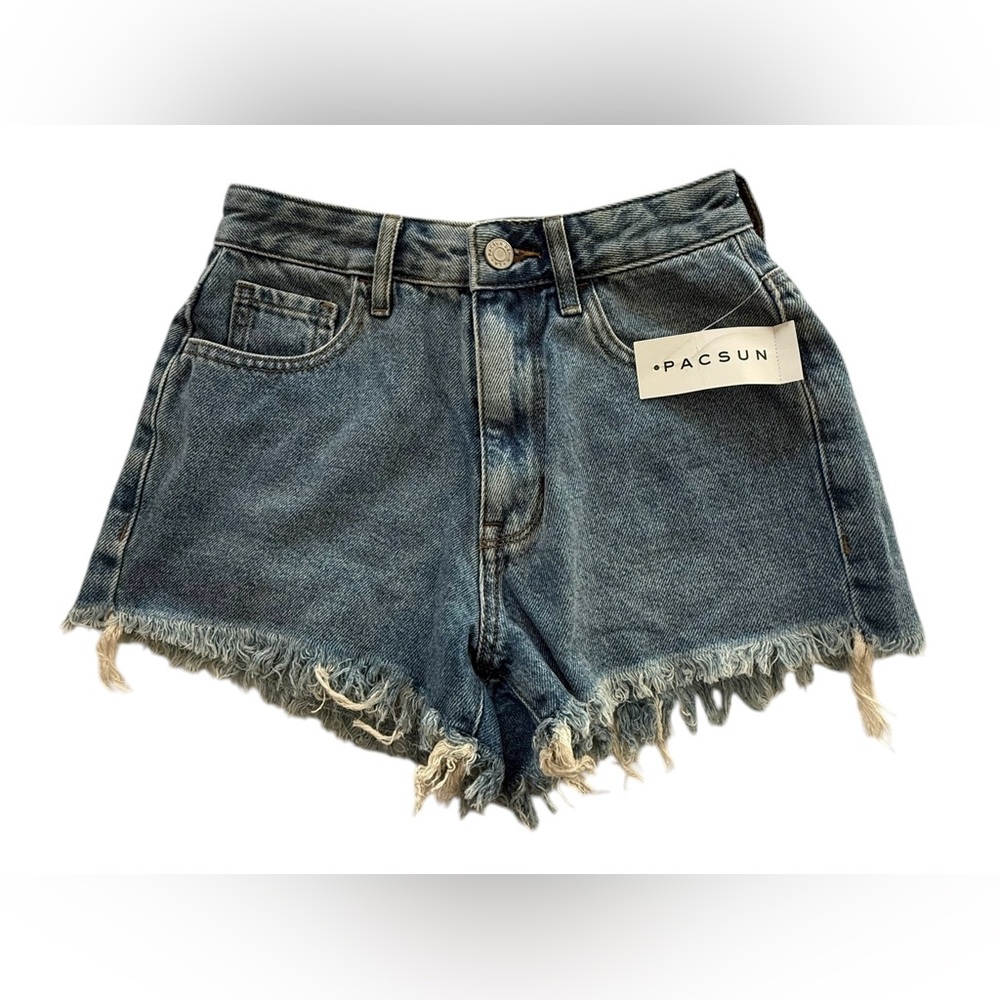 PacSun High Rise Festival Frayed Hem Blue Jean Shorts Size 23 NWT